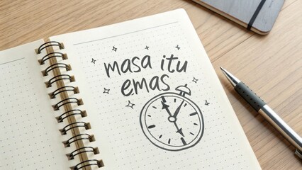 Spiral Notebook with Clock Sketch and Text on a White Page