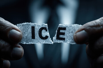 Businessman Metaphorically Breaking the Ice by Ripping Paper