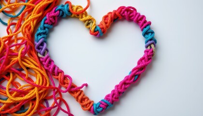 Naklejka premium Colorful Twisted Yarn Heart Light Background