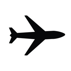 Minimalist black airplane silhouette on a clean white background for aviation themes