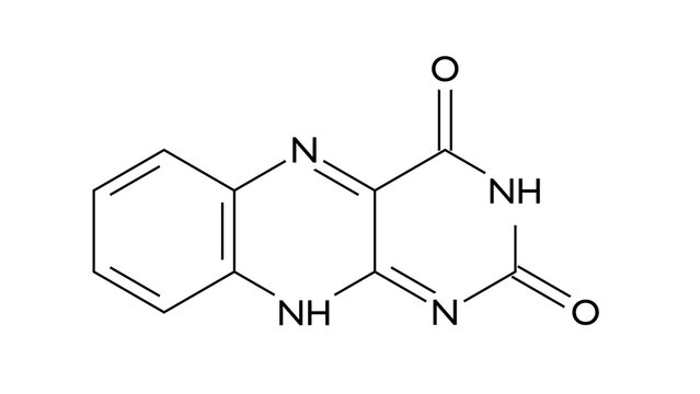 isoalloxazine molecule, structural chemical formula, ball-and-stick model, isolated image heterocyclic compound