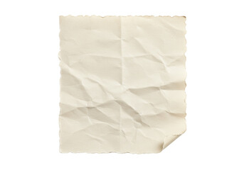 Isolated crumpled paper sheet with rough edge, craft material with wrinkle, vintage, retro