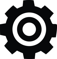 Simple black and white gear cog icon symbol for technology industry manufacturing and engineering concepts
