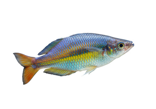 Isolated Boeseman's Rainbowfish, an exotic aquarium pet with colorful scales, no background