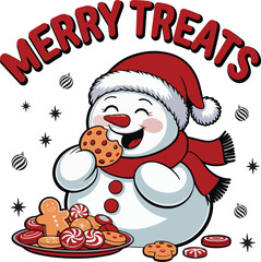Cute Snowman with Christmas Cookies – Merry Treats Holiday Illustration
