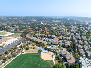 Fototapeta premium Aerial view of Del Mar Neighborhood, San Diego County, California, United States, located next the coast of the Pacific Ocean