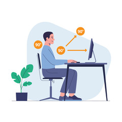 Ergonomic Office Setup Illustrating Correct Posture and Angles for Health and Productivity