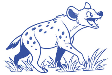Cartoon Hyena Walking in Grass on White Background Design