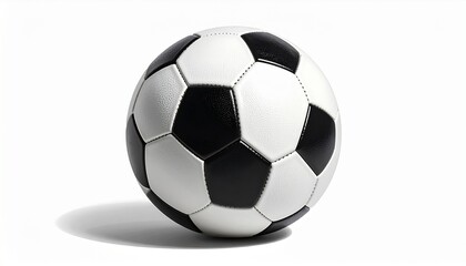 Obraz premium A realistic soccer ball with black and white hexagon pattern, textured surface, and shadow detail isolated on white background 