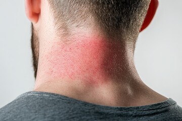 Naklejka premium Close-up view of skin redness on a man's neck.