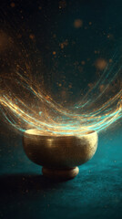 Mystical Teal and Gold Singing Bowl with Sparkling Energy