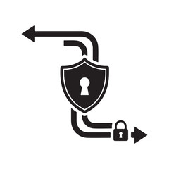 Conceptual Security Icon with Shield, Arrows, and Padlock Design