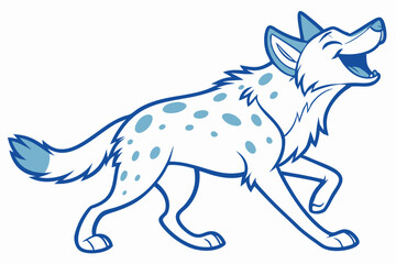 Cartoon Hyena Walking with Blue Spots and White Background