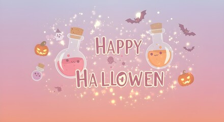 Cute Potion Bottle Happy Halloween Background