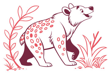 Cartoon Hyena Walking with Spots on White Background Design