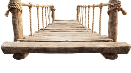 Naklejka premium Wooden rope bridge spanning a void