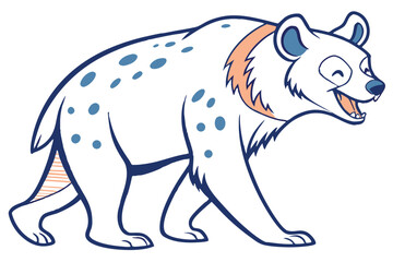 Cartoon Hyena Walking with Spots, Collar, Happy Expression on White Background