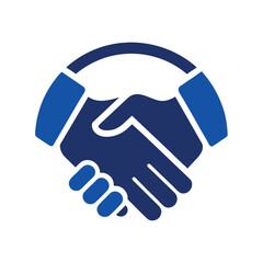Dark blue handshake logo with darker blue hands inside a circle agreement partnership