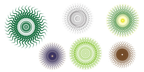 vector set of green abstract shapes. Green and white geometric vector set with seamless circle pattern and abstract fractal shapes for certificate design and.