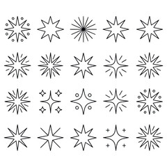 Collection of twenty delicate line art starburst and sparkle designs for creative projects