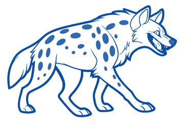 Cartoon Hyena with Blue Spots and Outline on White Background Icon Style