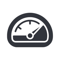 Dark gray speedometer icon with needle pointing to the right Keywords: speedometer, gauge, dial, meter, speed, measurement, indicator, dashboard