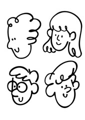 Set of faces, line art, hand drawing, vector design illustration.