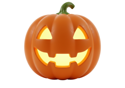 Isolated Halloween jack-o'-lantern glowing orange, ready to scare and decorate, holiday season