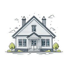 Charming White House with Green Trees and Cloudy Sky Illustration