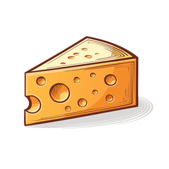 Cartoon cheese slice with holes illustration, yellow dairy product on white, food design