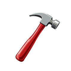 Single Hammer with Red Handle and Metal Head, Tool for Construction and Repair
