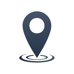 Modern Dark Blue Location Pin Icon with Concentric Circles Symbol