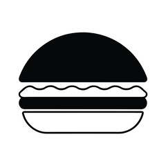 Minimalist black silhouette of a delicious burger on a clean white background
