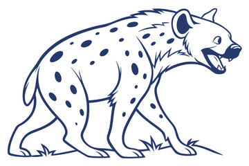 Cartoon Hyena with Open Mouth Isolated on White Background, Outline Style