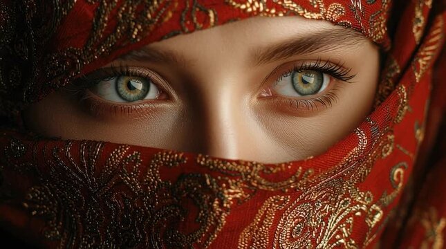 Close-up portrait of a womans eyes partially veiled