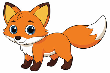 Cartoon Orange Fox Standing Cute and Friendly on White Background. Isolated