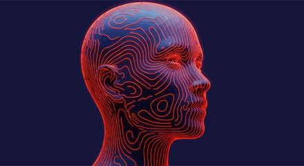 Obraz premium Futuristic 3D Face with Abstract Lines