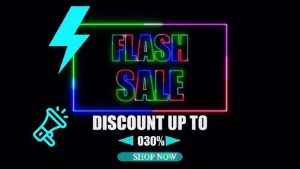 Flash sale neon promo banner, premium animated motion graphic design, 30 percent discount deal, save up to 30% off, perfect for commence, events, ads, and ... See More