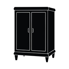Minimalist black cabinet silhouette on a clean white background