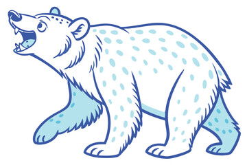 Cartoon Polar Bear Walking with Open Mouth, Blue Details and White Background
