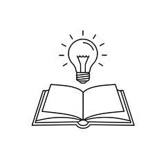Open book icon with light bulb representing concepts of knowledge and ideas