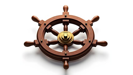 Obraz premium Ship Wheel Nautical Steering Isolated on White