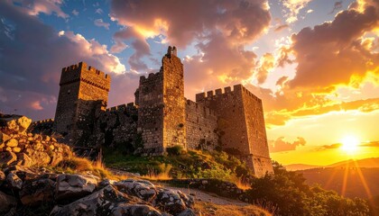 Obraz premium Golden Hour Architectural Shot of Government Building with Roman Columns in Sunlight Landscape