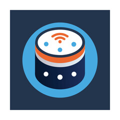 Smart Device Icon with Wifi Signal and Dots in a Blue Circle Keywords: smart device, wifi, wireless, network, internet, connection, technology