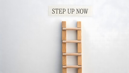 Wooden Ladder Constructed From Blocks Showing Step Up Concept