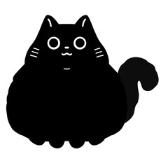 Cute chubby black cat with big round eyes illustration