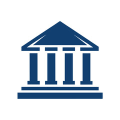 Solid Dark Blue Ancient Greek Building Icon on White Background Keywords: building, architecture, ancient, greek, icon, symbol, government, law