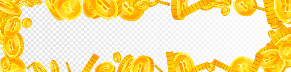 Thai baht coins falling. Gold scattered THB