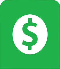 Green cash app icon with dollar symbol for financial transactions and payments on digital platforms