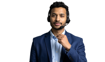 Focused IT Support Specialist with Headset, Transparent Background, PNG